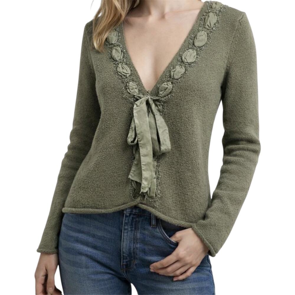 Anthropologie Sleeping On Snow Cardigan Tie Front Sweater Wool Green Small